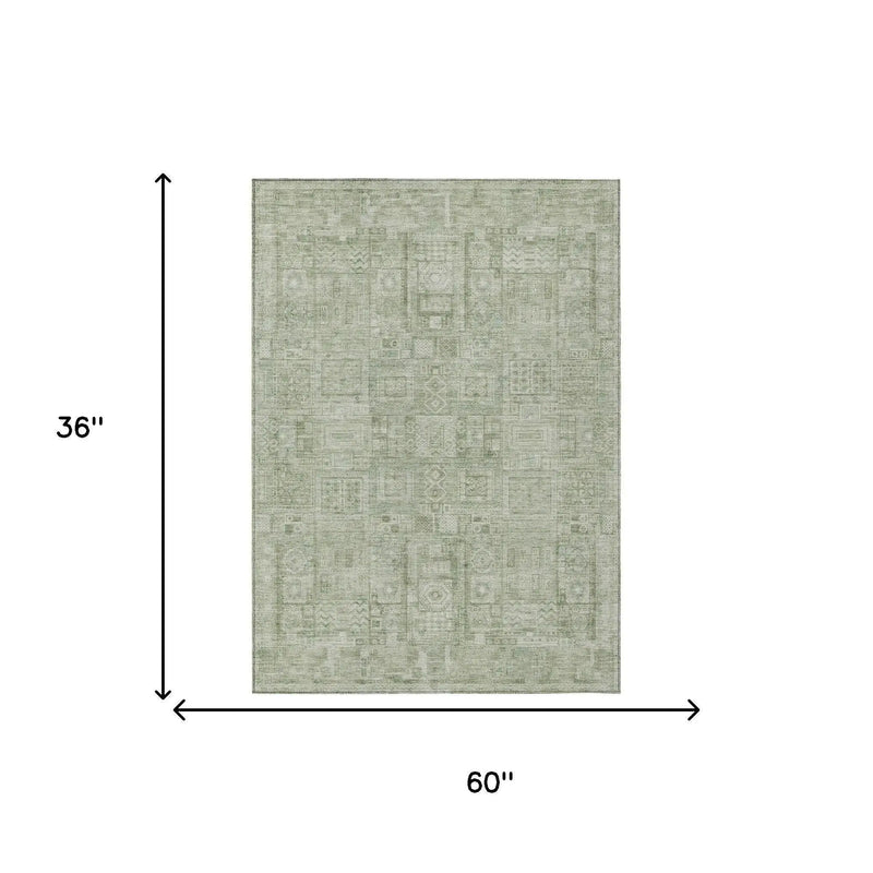 3' X 5' Green And Beige Oriental Washable Indoor Outdoor Area Rug Homeroots Outdoor