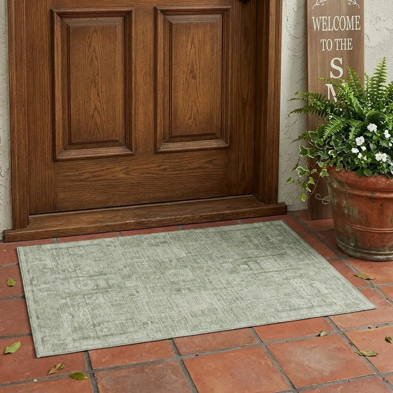 3' X 5' Green And Beige Oriental Washable Indoor Outdoor Area Rug Homeroots Outdoor