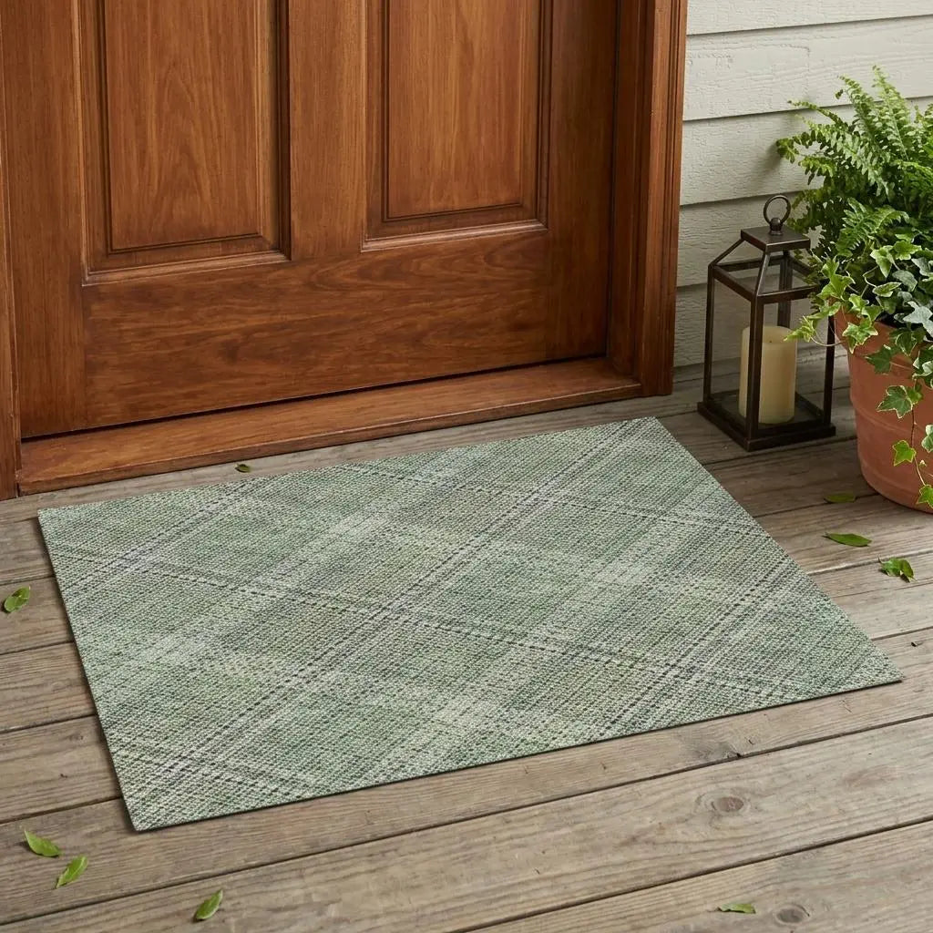 3' X 5' Green And Beige Plaid Washable Indoor Outdoor Area Rug Homeroots Outdoor