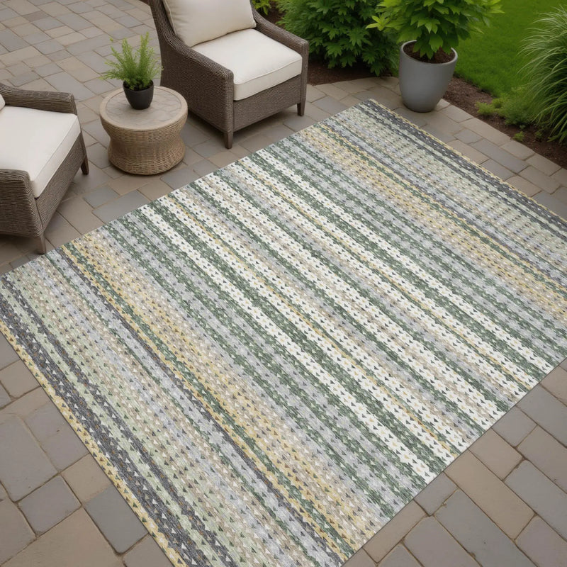 3' X 5' Green And Beige Striped Washable Indoor Outdoor Area Rug Homeroots Outdoor