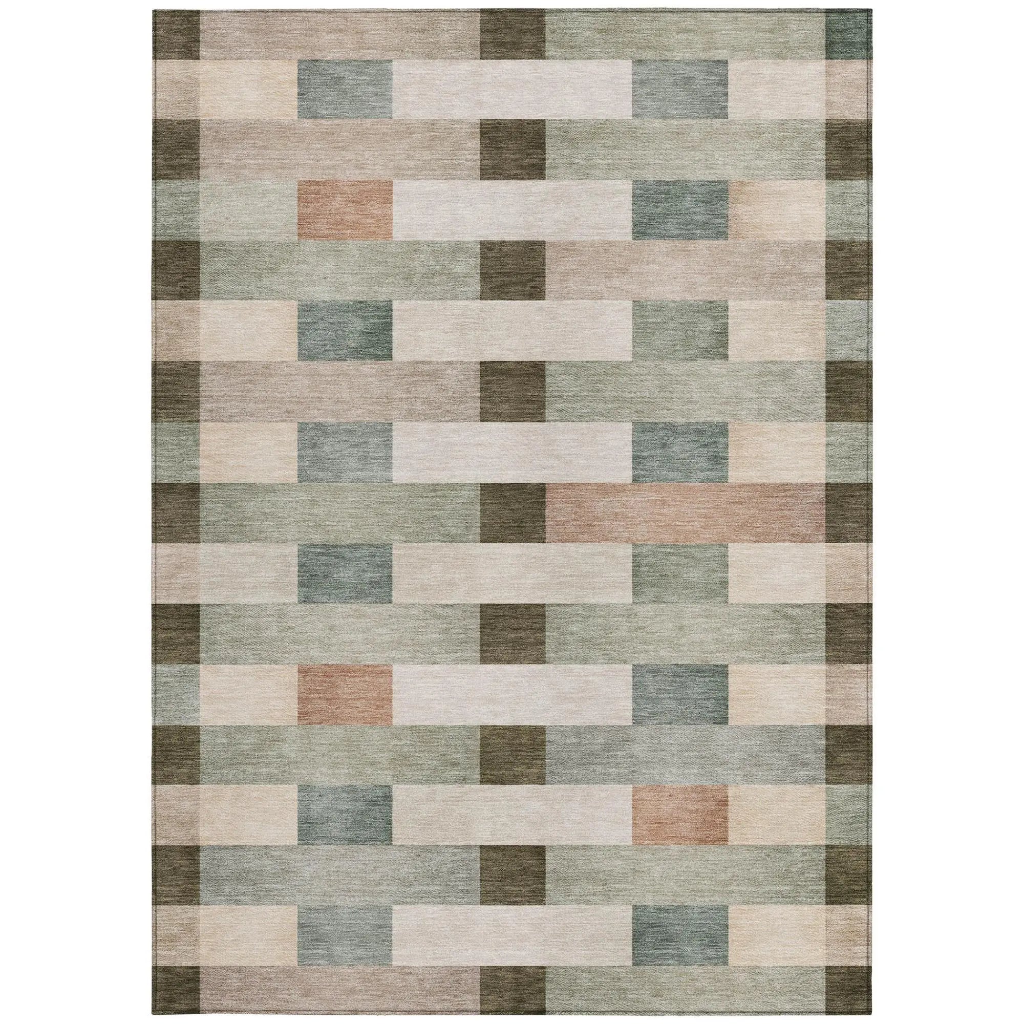 3' X 5' Green And Beige Striped Washable Indoor Outdoor Area Rug Homeroots Outdoor