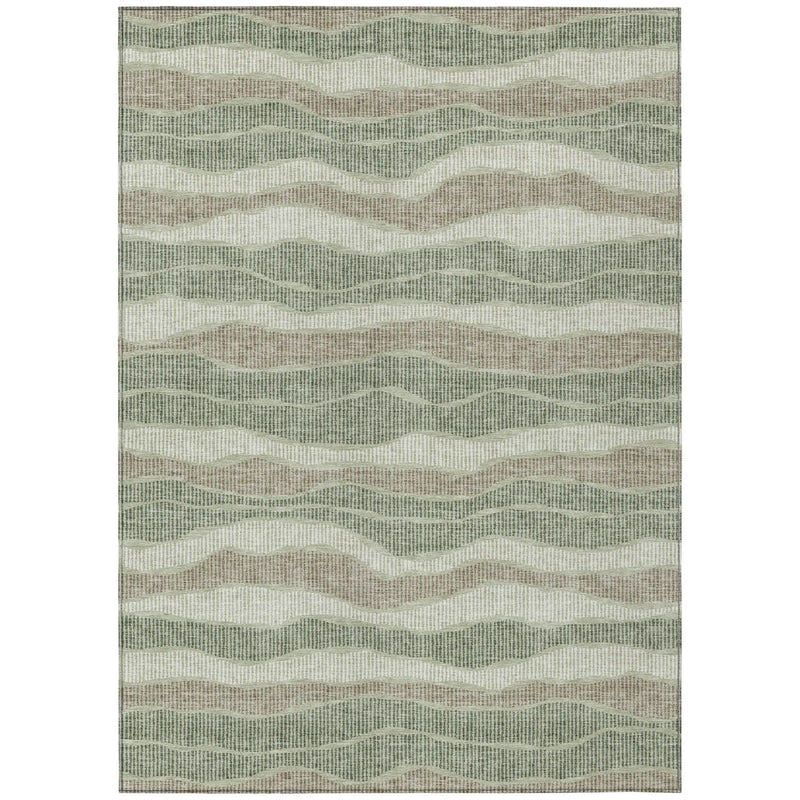 3' X 5' Green And Beige Striped Washable Indoor Outdoor Area Rug Homeroots Outdoor
