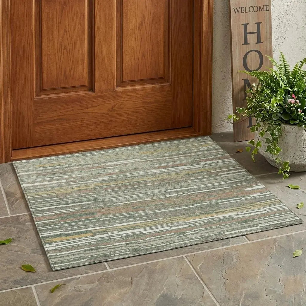 3' X 5' Green And Beige Striped Washable Indoor Outdoor Area Rug Homeroots Outdoor