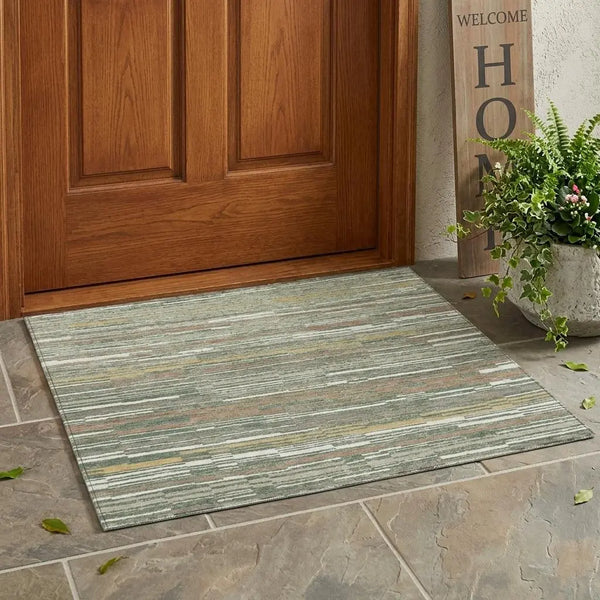 3' X 5' Green And Beige Striped Washable Indoor Outdoor Area Rug Homeroots Outdoor