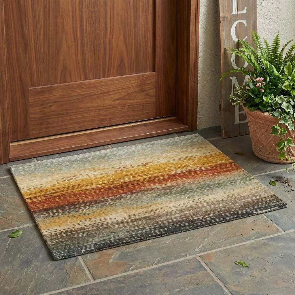 3' X 5' Green And Beige Striped Washable Indoor Outdoor Area Rug Homeroots Outdoor