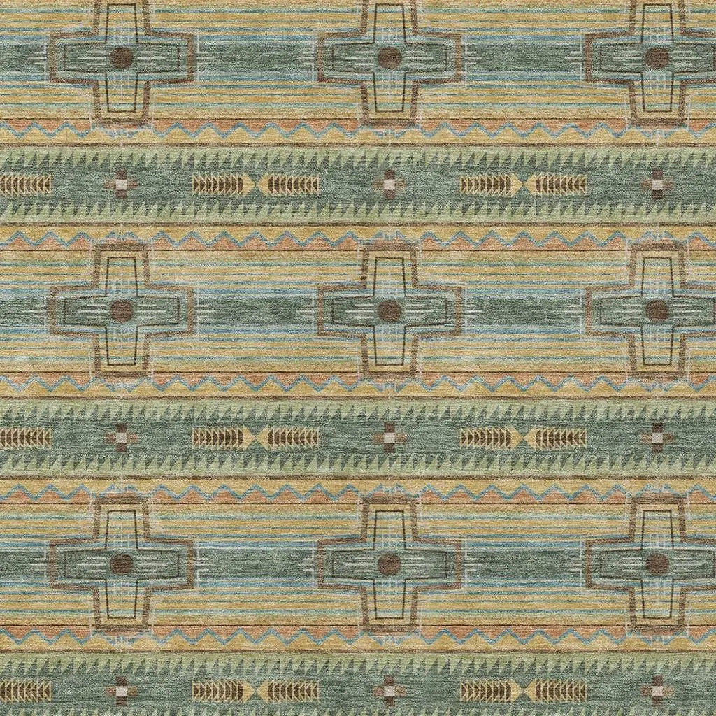 3' X 5' Green And Beige Tribal Washable Indoor Outdoor Area Rug Homeroots Outdoor