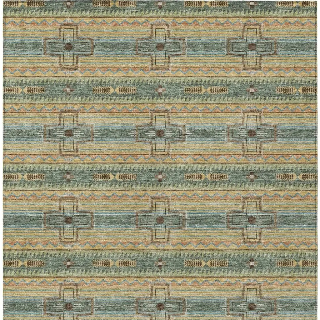 3' X 5' Green And Beige Tribal Washable Indoor Outdoor Area Rug Homeroots Outdoor