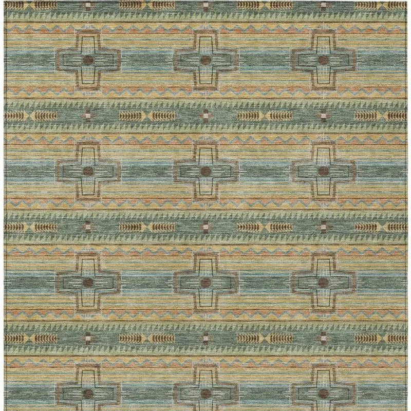 3' X 5' Green And Beige Tribal Washable Indoor Outdoor Area Rug Homeroots Outdoor