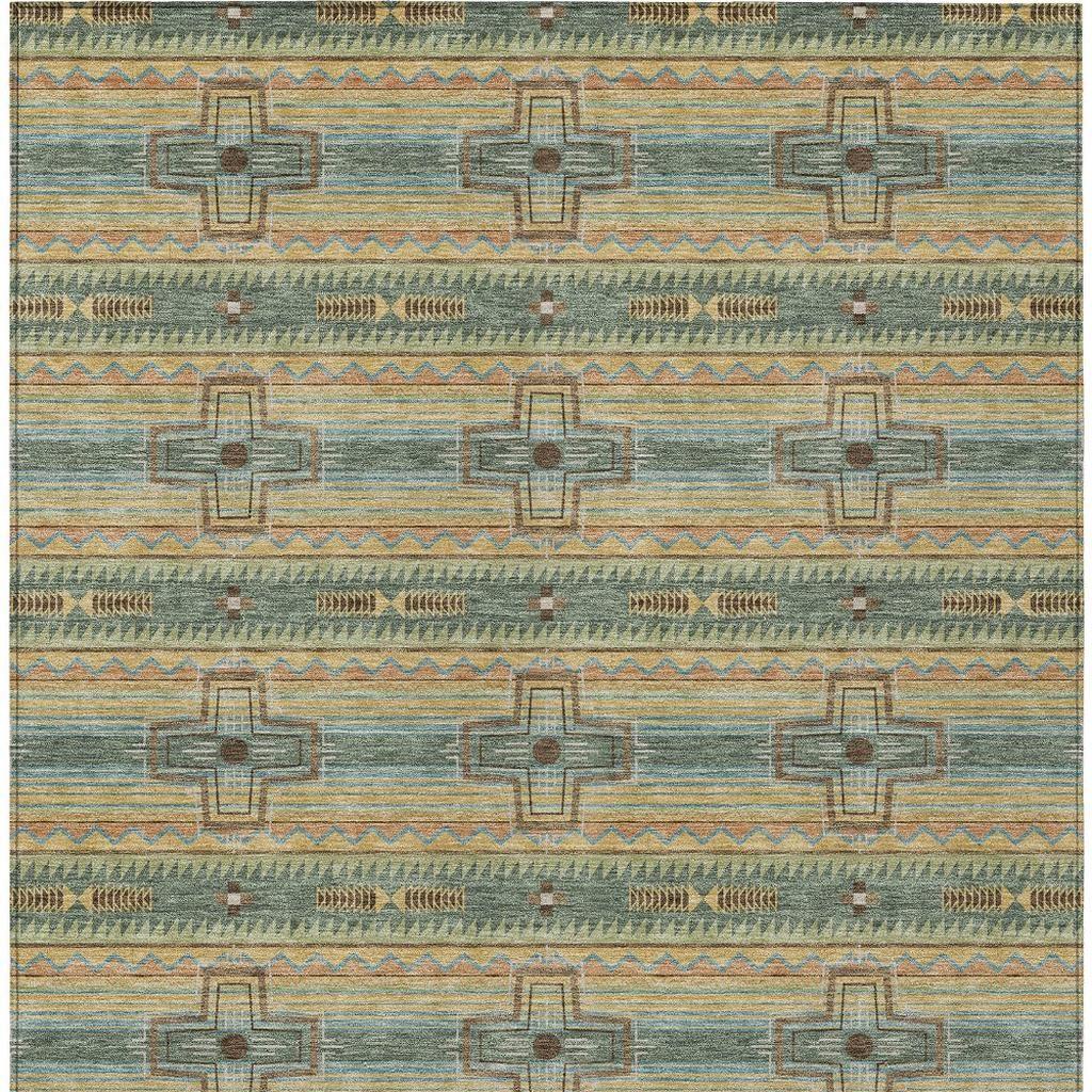 3' X 5' Green And Beige Tribal Washable Indoor Outdoor Area Rug Homeroots Outdoor