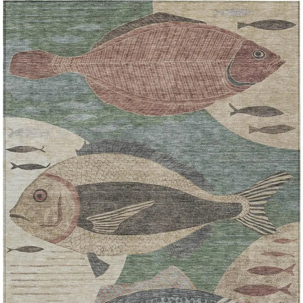 3' X 5' Green And Beige Tropical Fish Washable Indoor Outdoor Area Rug Homeroots Outdoor