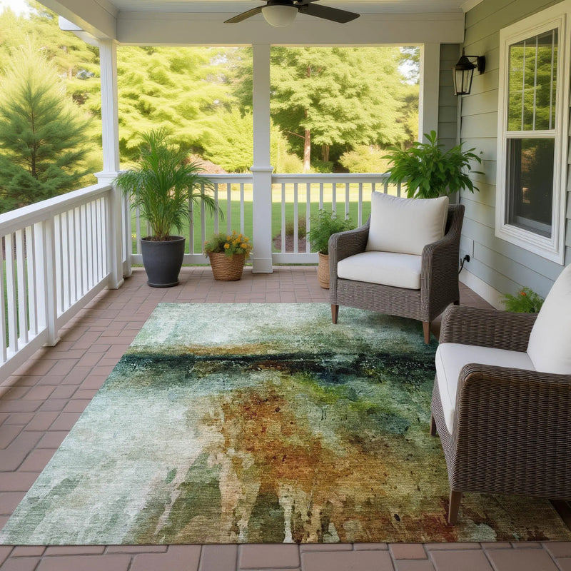 3' X 5' Green And Black Abstract Washable Indoor Outdoor Area Rug Homeroots Outdoor