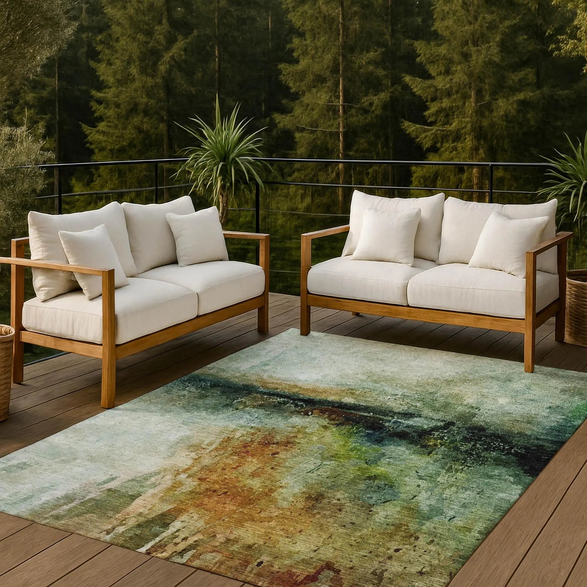 3' X 5' Green And Black Abstract Washable Indoor Outdoor Area Rug Homeroots Outdoor