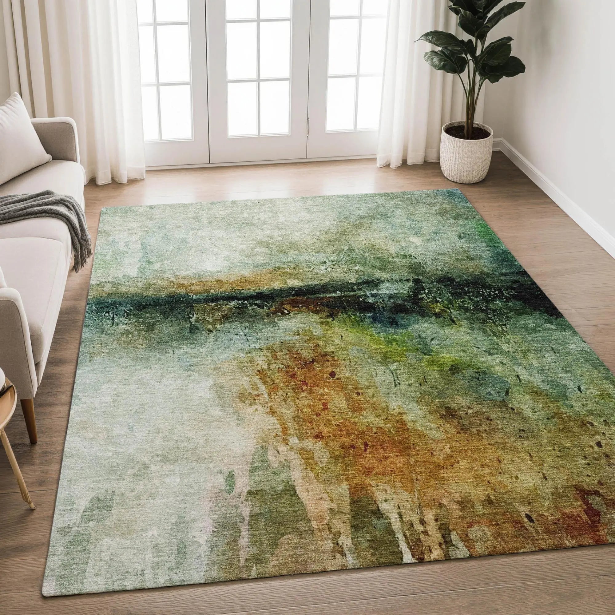 3' X 5' Green And Black Abstract Washable Indoor Outdoor Area Rug Homeroots Outdoor