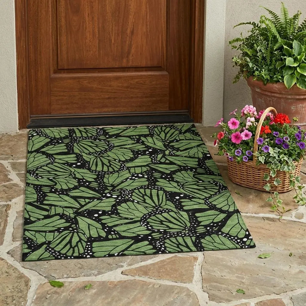3' X 5' Green And Black Animal Print Washable Indoor Outdoor Area Rug Homeroots Outdoor
