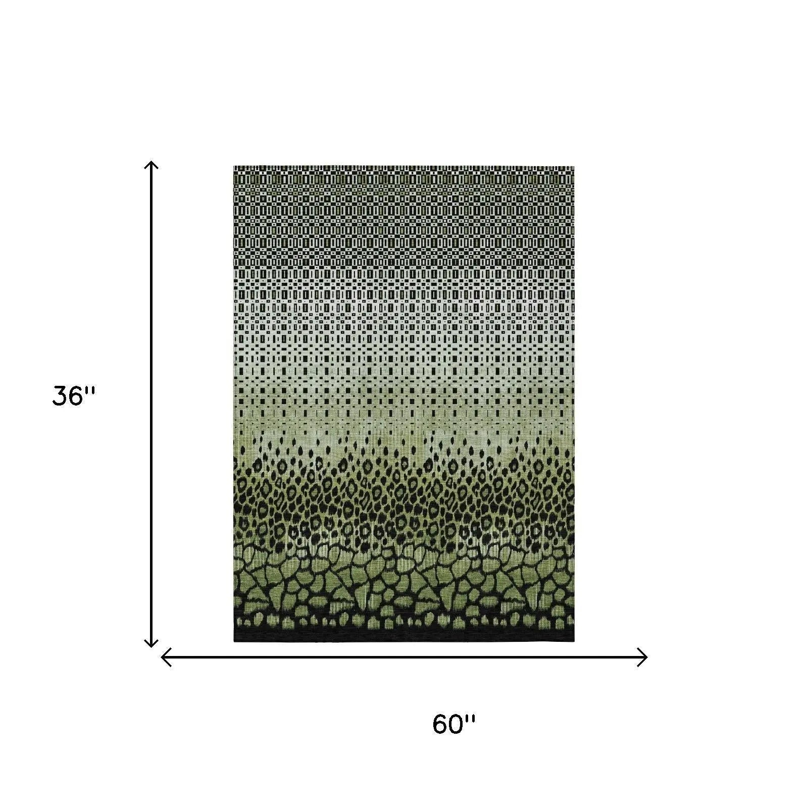 3' X 5' Green And Black Geometric Washable Indoor Outdoor Area Rug Homeroots Outdoor