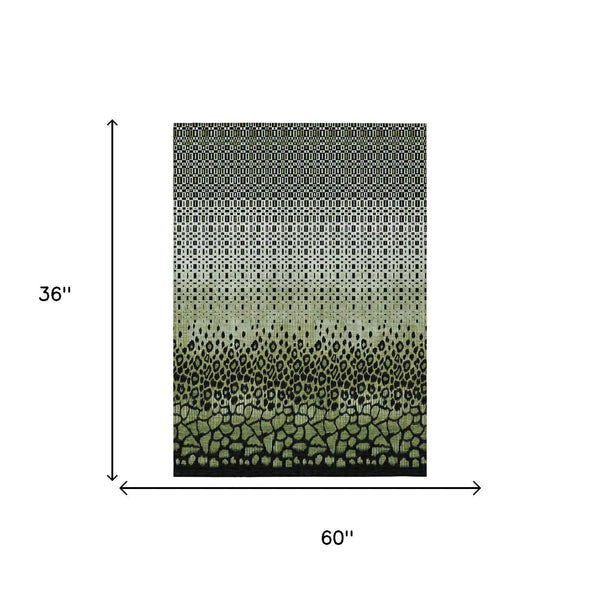 3' X 5' Green And Black Geometric Washable Indoor Outdoor Area Rug Homeroots Outdoor