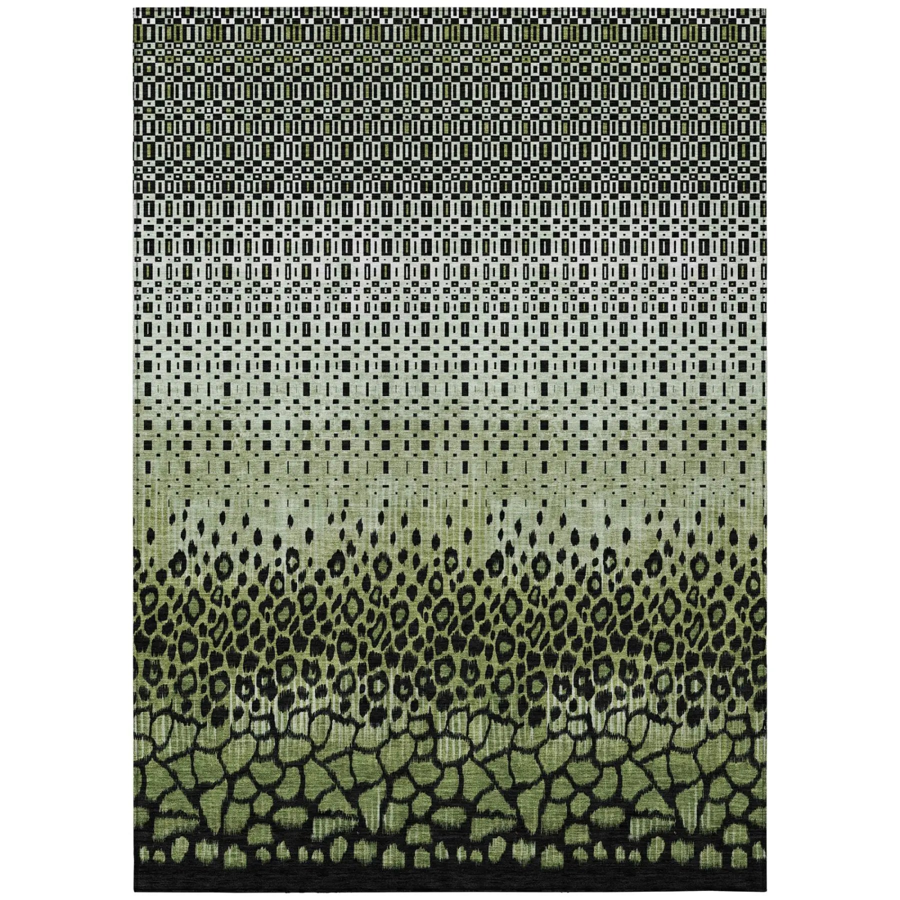 3' X 5' Green And Black Geometric Washable Indoor Outdoor Area Rug Homeroots Outdoor