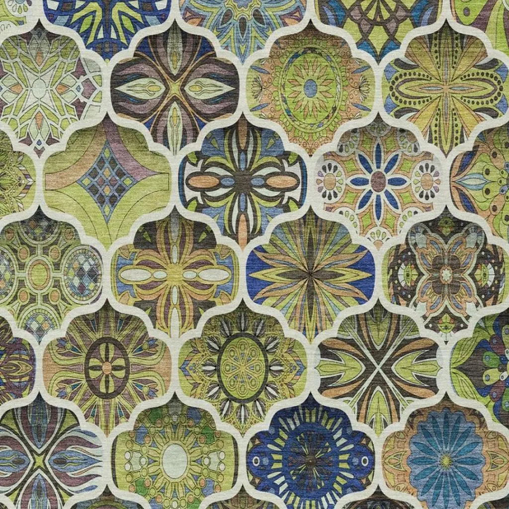 3' X 5' Green And Blue Ogee Washable Indoor Outdoor Area Rug Homeroots Outdoor