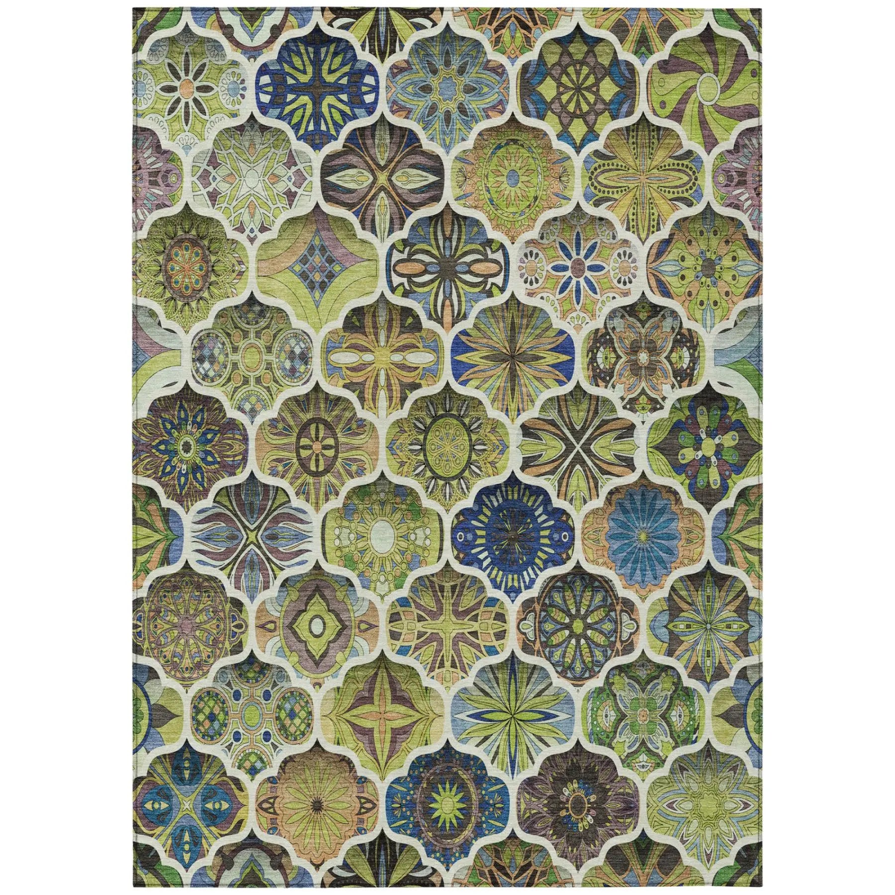 3' X 5' Green And Blue Ogee Washable Indoor Outdoor Area Rug Homeroots Outdoor