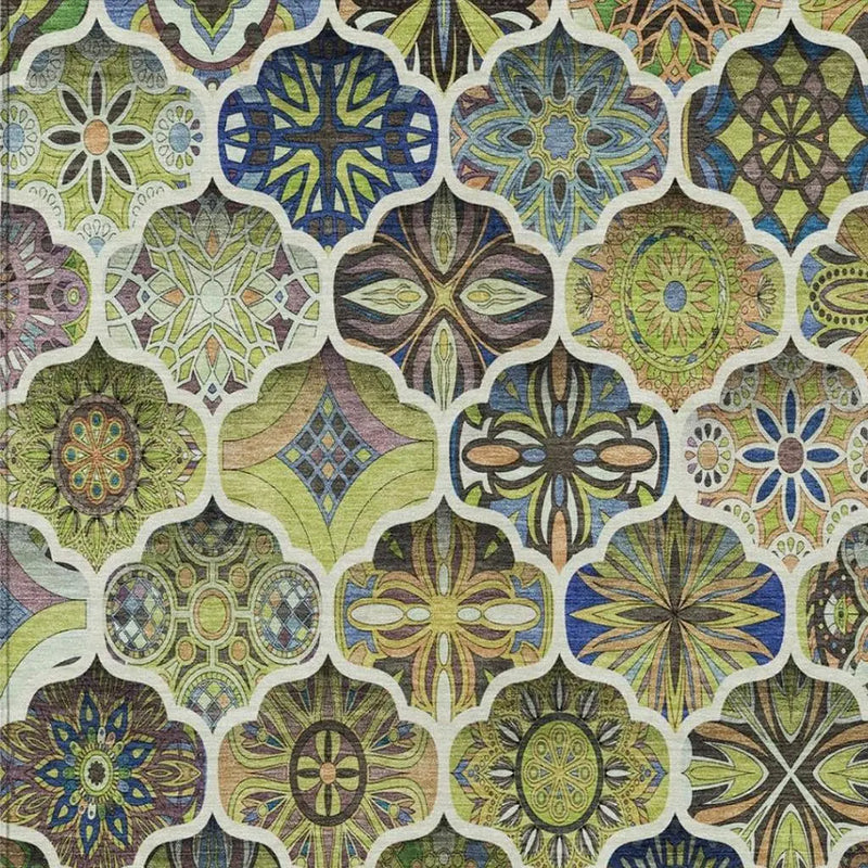 3' X 5' Green And Blue Ogee Washable Indoor Outdoor Area Rug Homeroots Outdoor