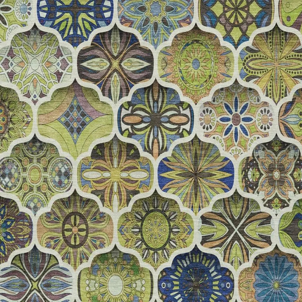 3' X 5' Green And Blue Ogee Washable Indoor Outdoor Area Rug Homeroots Outdoor