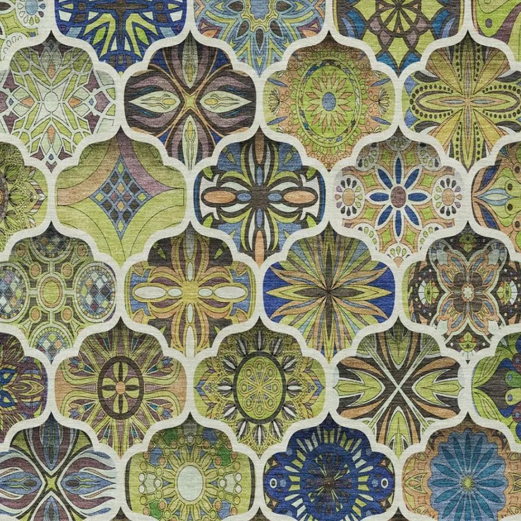 3' X 5' Green And Blue Ogee Washable Indoor Outdoor Area Rug Homeroots Outdoor