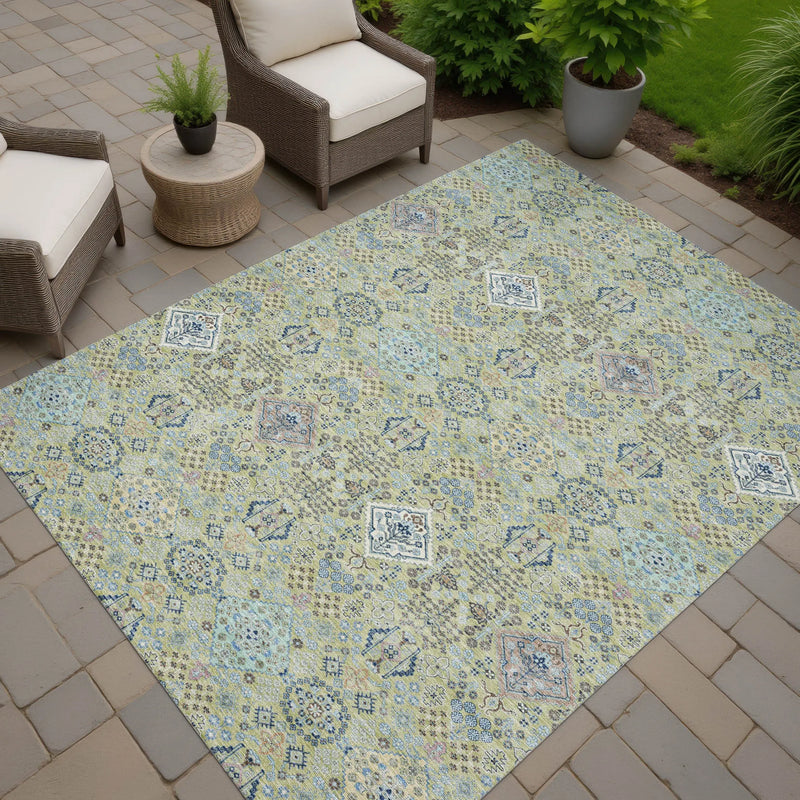 3' X 5' Green And Blue Oriental Washable Indoor Outdoor Area Rug Homeroots Outdoor