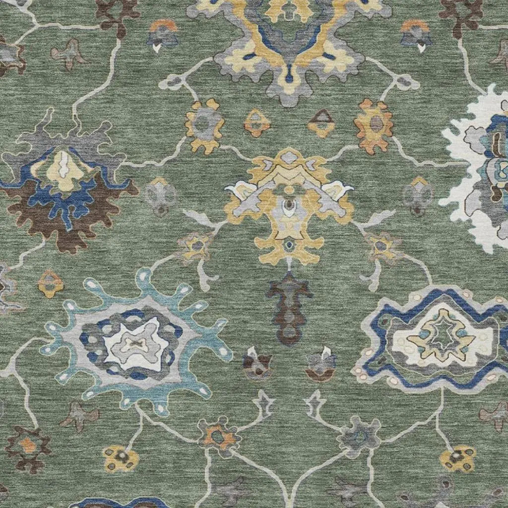 3' X 5' Green And Blue Oriental Washable Indoor Outdoor Area Rug Homeroots Outdoor