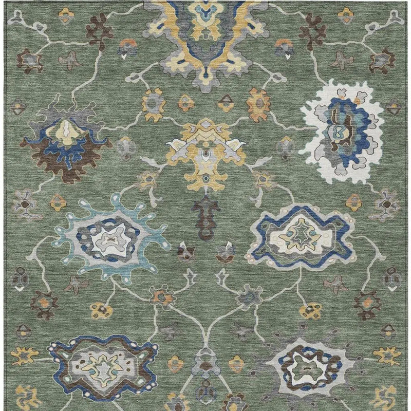 3' X 5' Green And Blue Oriental Washable Indoor Outdoor Area Rug Homeroots Outdoor