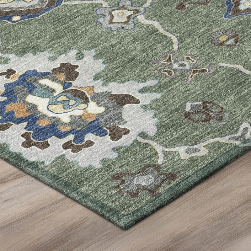 3' X 5' Green And Blue Oriental Washable Indoor Outdoor Area Rug Homeroots Outdoor