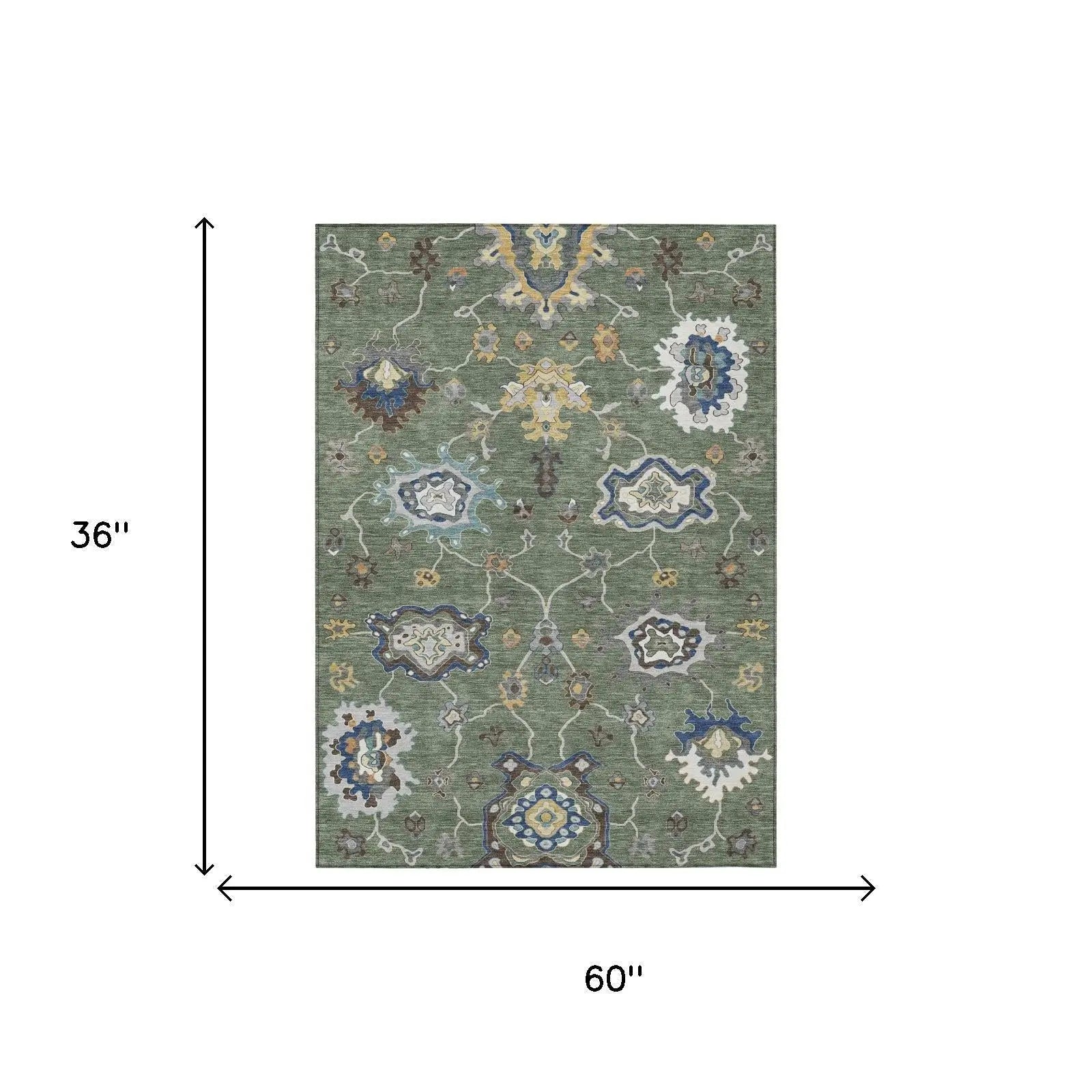 3' X 5' Green And Blue Oriental Washable Indoor Outdoor Area Rug Homeroots Outdoor