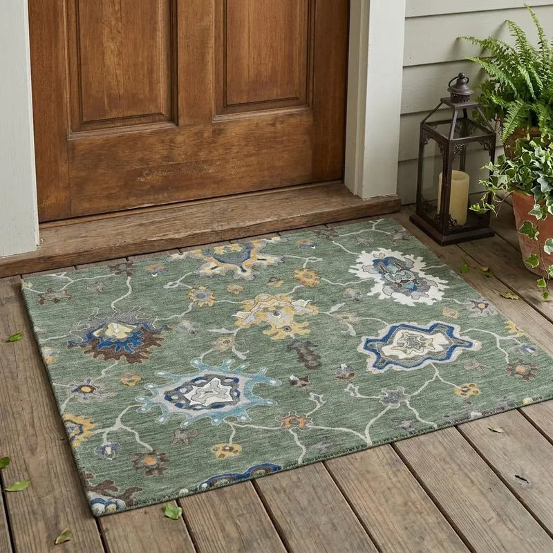 3' X 5' Green And Blue Oriental Washable Indoor Outdoor Area Rug Homeroots Outdoor