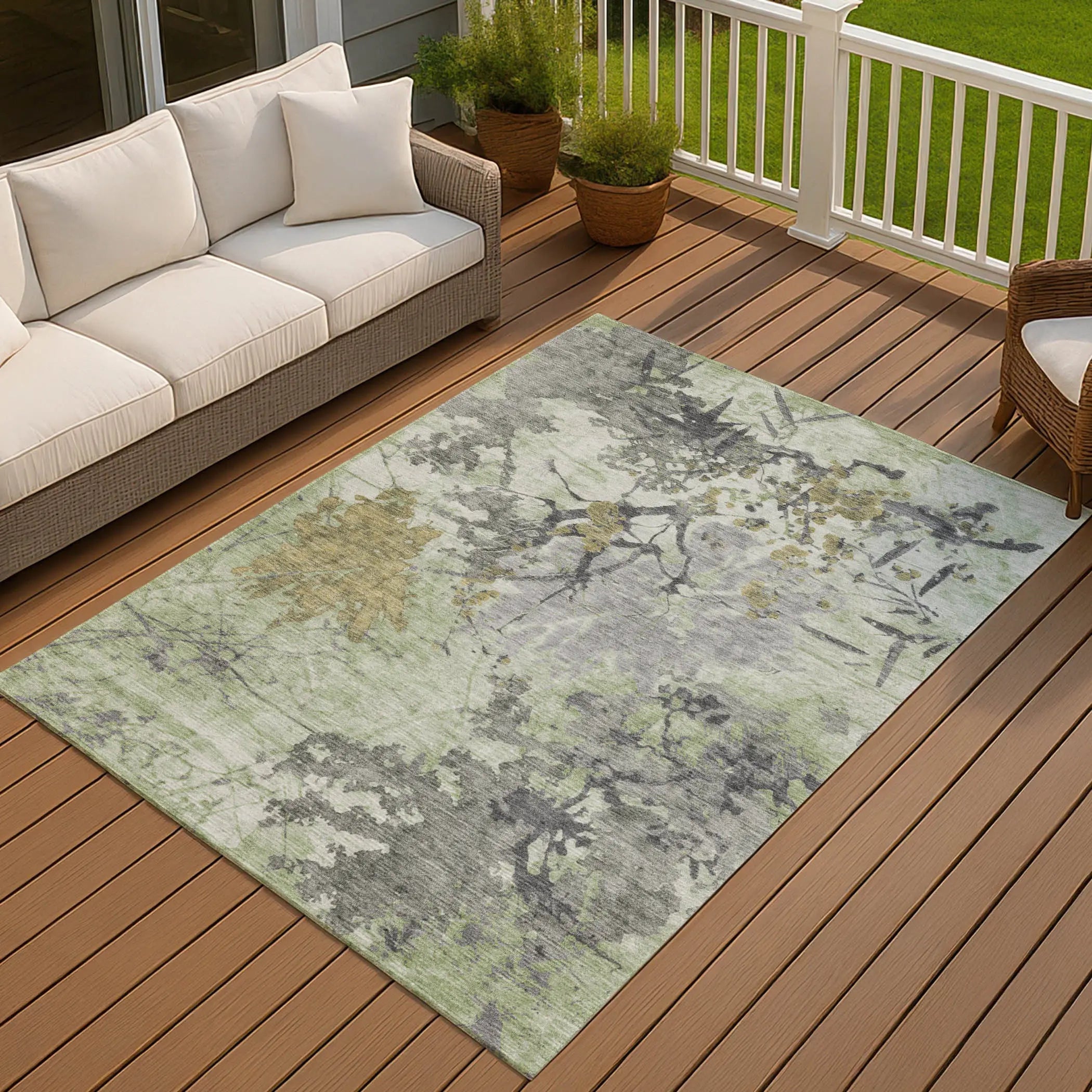 3' X 5' Green And Brown Abstract Washable Indoor Outdoor Area Rug Homeroots Outdoor