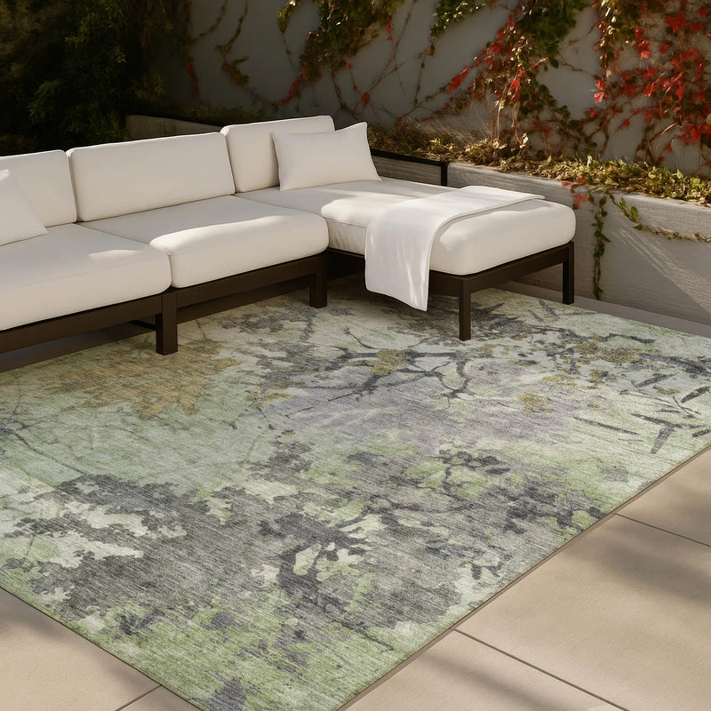 3' X 5' Green And Brown Abstract Washable Indoor Outdoor Area Rug Homeroots Outdoor
