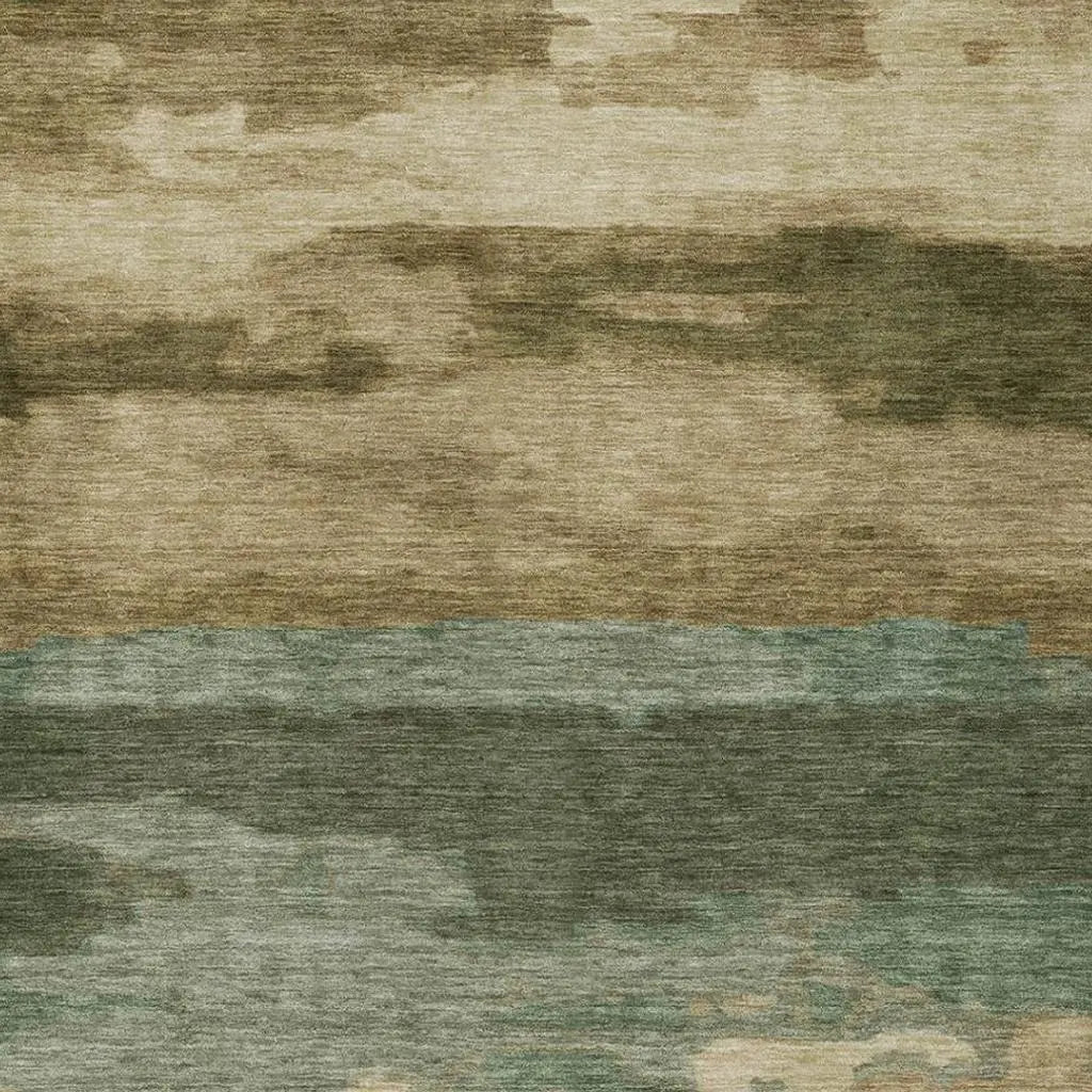 3' X 5' Green And Brown Abstract Washable Indoor Outdoor Area Rug Homeroots Outdoor