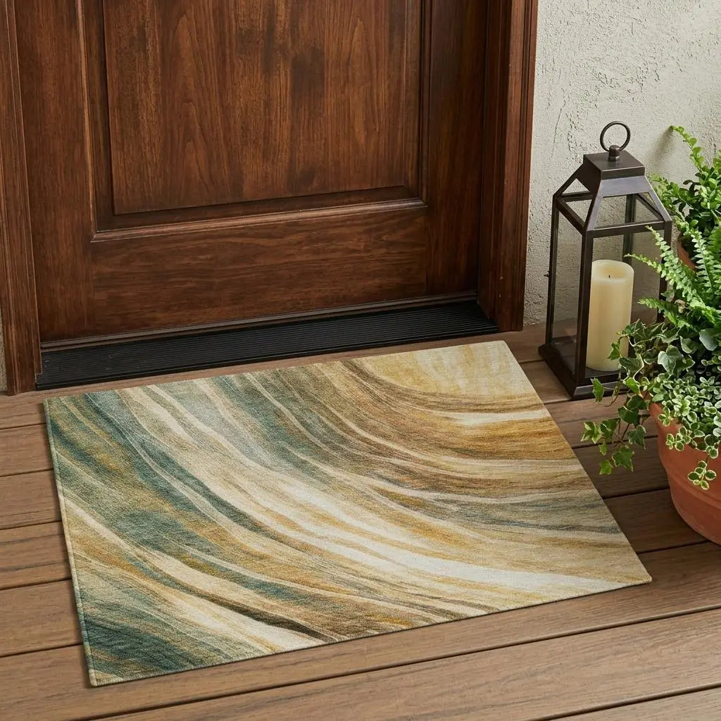 3' X 5' Green And Brown Abstract Washable Indoor Outdoor Area Rug Homeroots Outdoor