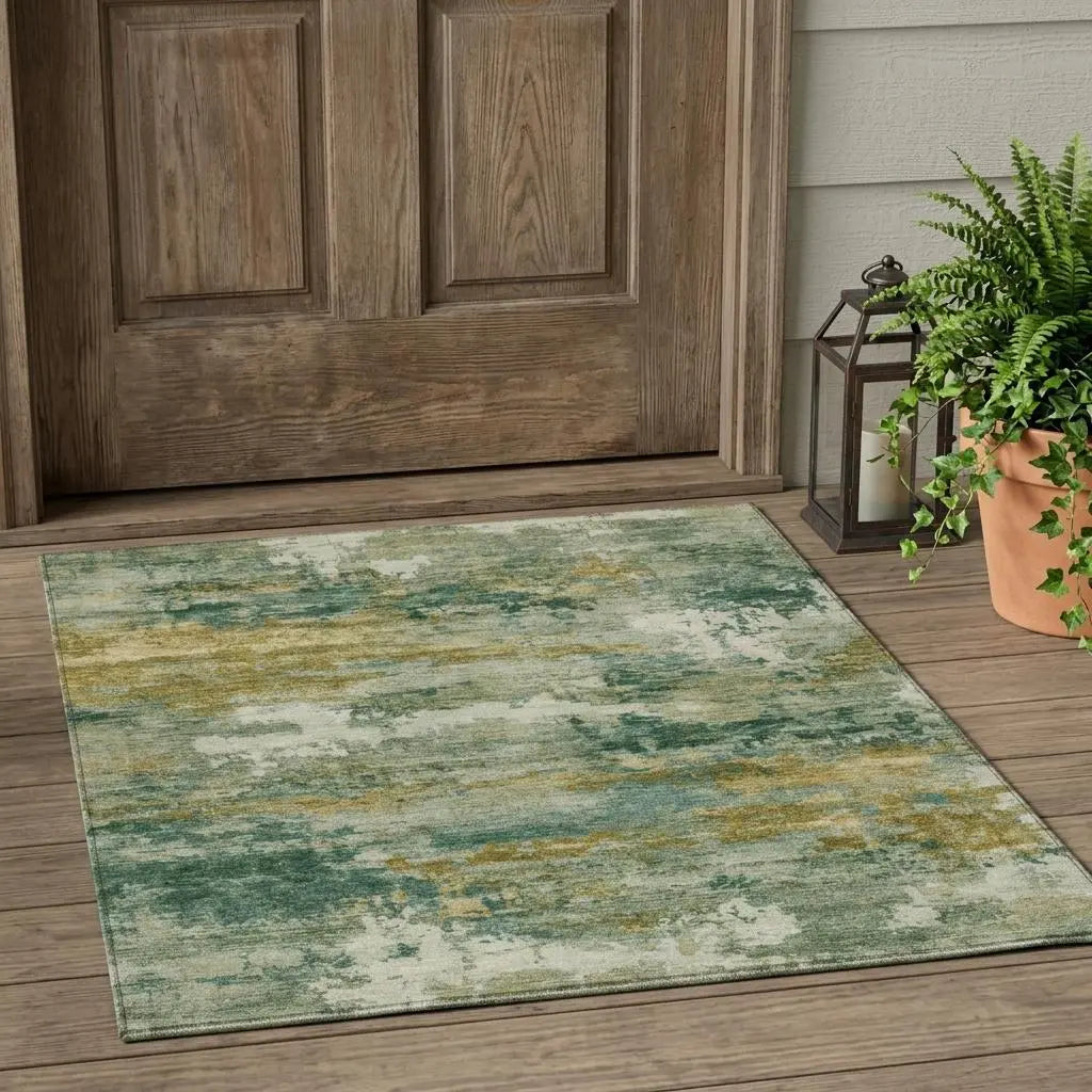 3' X 5' Green And Brown Abstract Washable Indoor Outdoor Area Rug Homeroots Outdoor