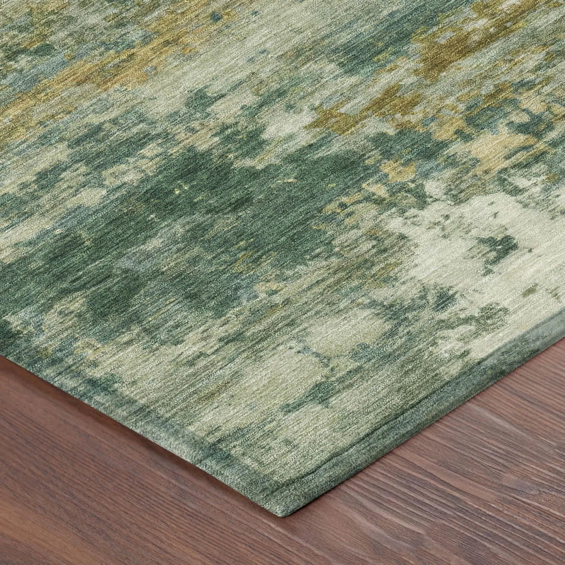 3' X 5' Green And Brown Abstract Washable Indoor Outdoor Area Rug Homeroots Outdoor