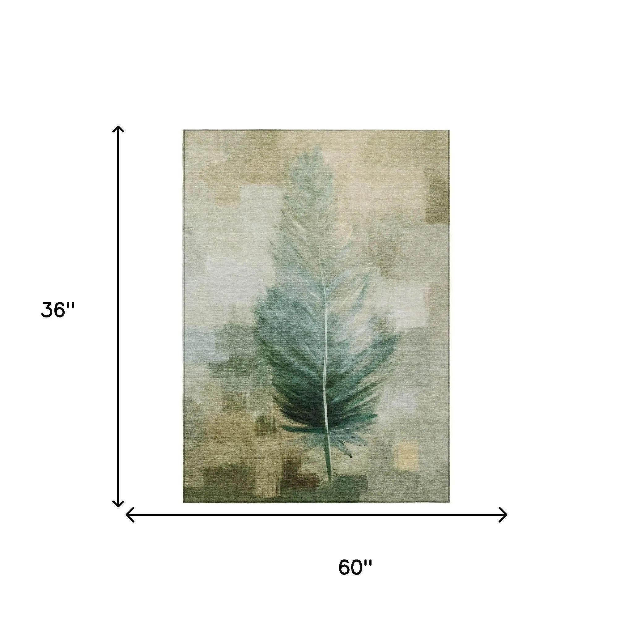 3' X 5' Green And Brown Botanical Leaves Washable Indoor Outdoor Area Rug Homeroots Outdoor