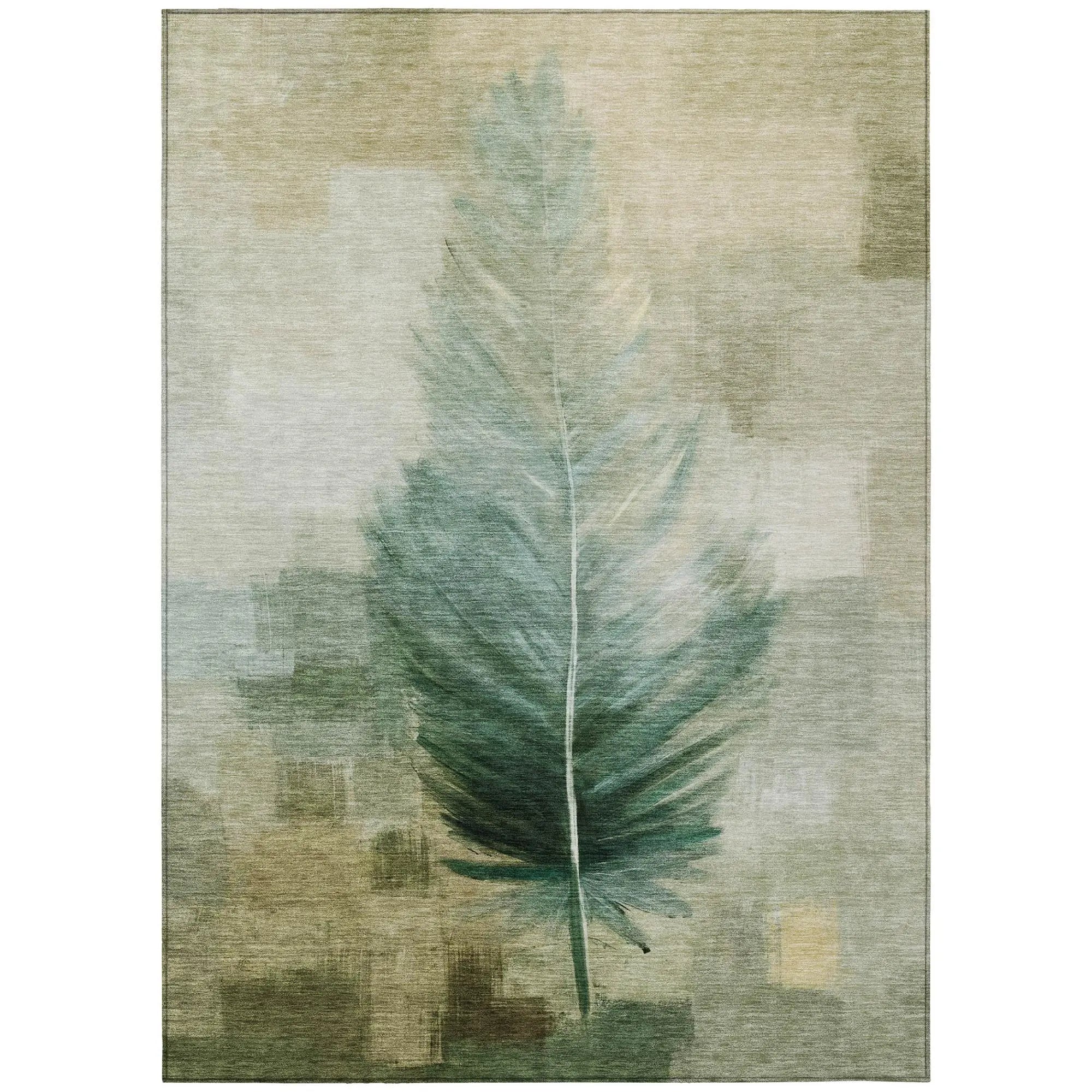 3' X 5' Green And Brown Botanical Leaves Washable Indoor Outdoor Area Rug Homeroots Outdoor