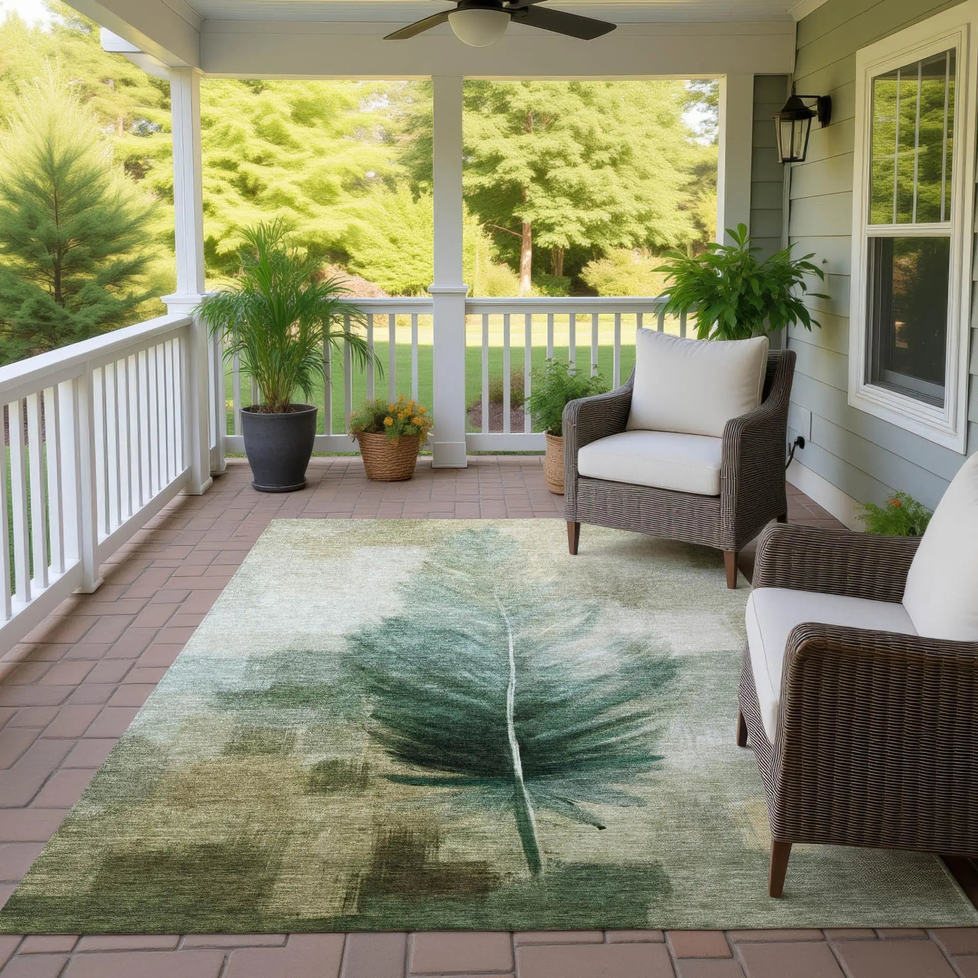 3' X 5' Green And Brown Botanical Leaves Washable Indoor Outdoor Area Rug Homeroots Outdoor