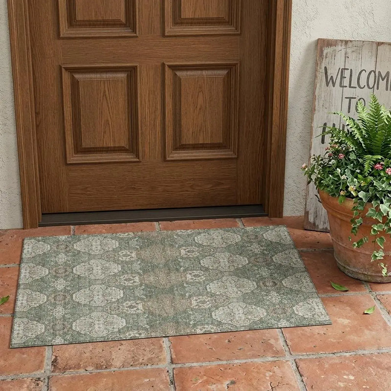 3' X 5' Green And Brown Floral Washable Indoor Outdoor Area Rug Homeroots Outdoor