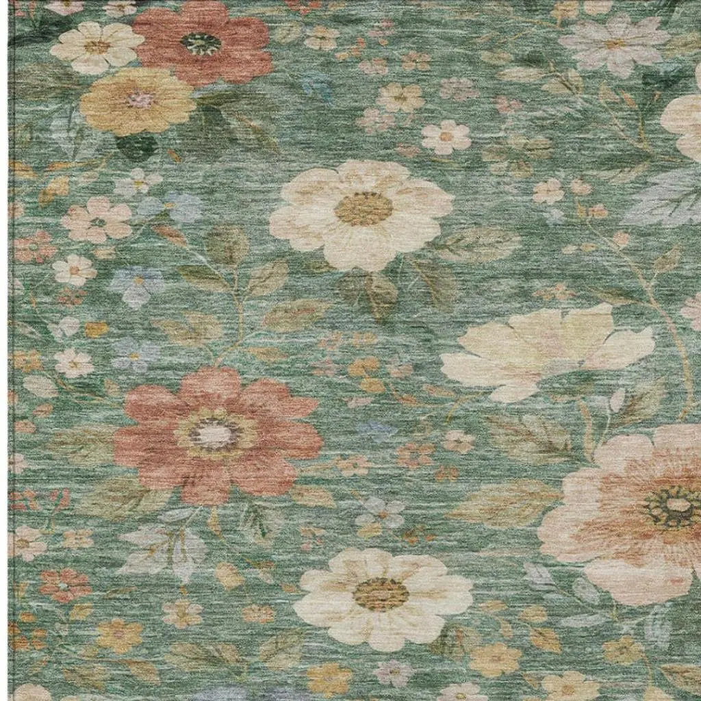 3' X 5' Green And Brown Floral Washable Indoor Outdoor Area Rug Homeroots Outdoor