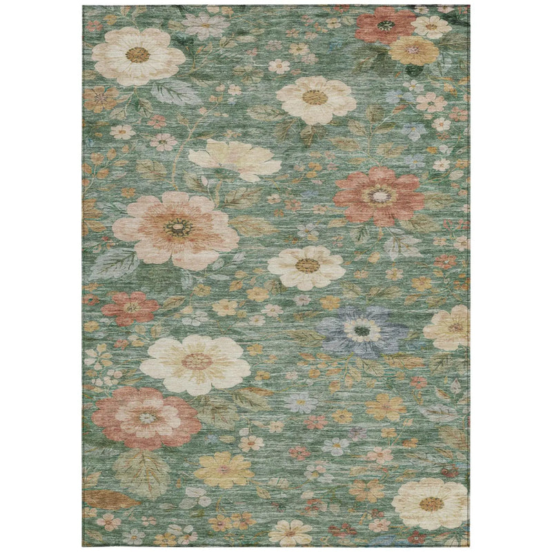 3' X 5' Green And Brown Floral Washable Indoor Outdoor Area Rug Homeroots Outdoor