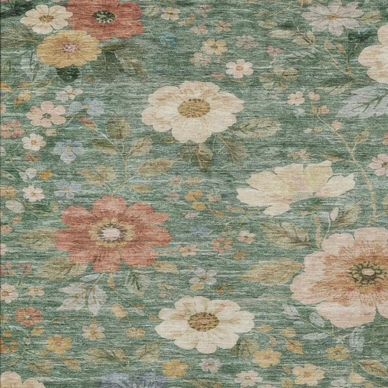 3' X 5' Green And Brown Floral Washable Indoor Outdoor Area Rug Homeroots Outdoor