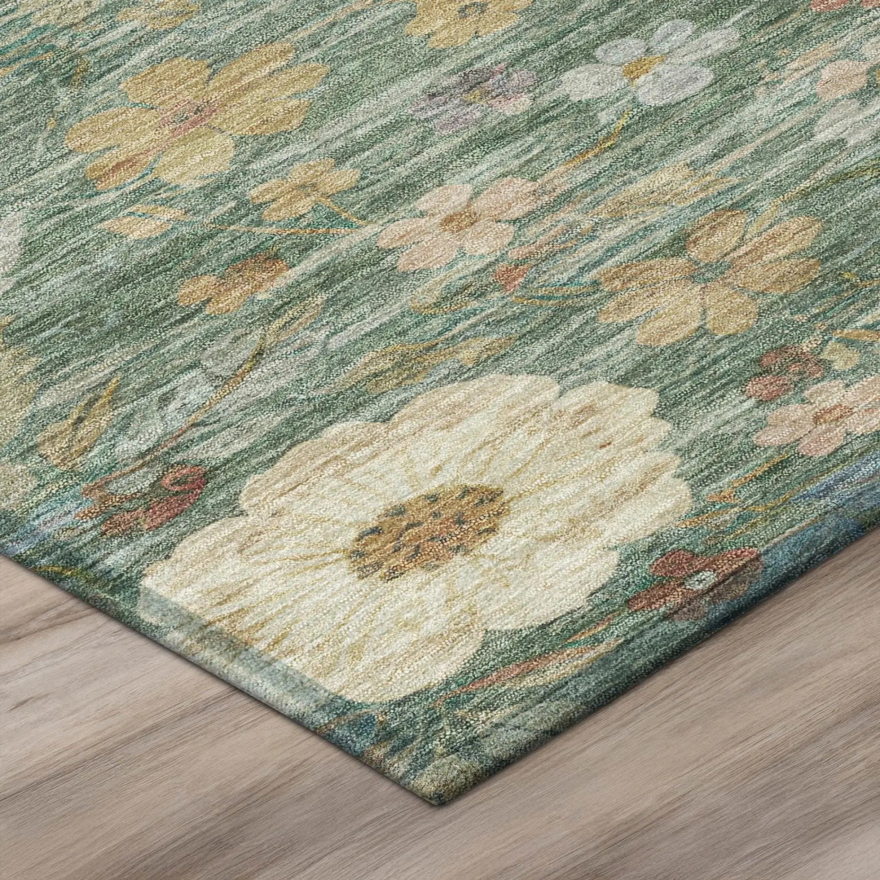 3' X 5' Green And Brown Floral Washable Indoor Outdoor Area Rug Homeroots Outdoor