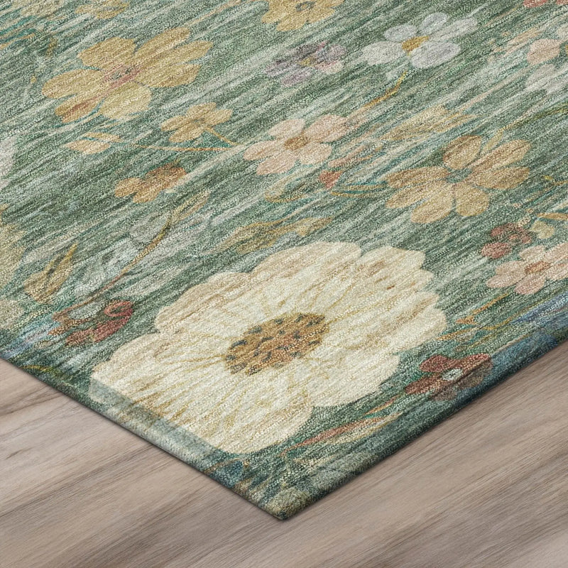 3' X 5' Green And Brown Floral Washable Indoor Outdoor Area Rug Homeroots Outdoor