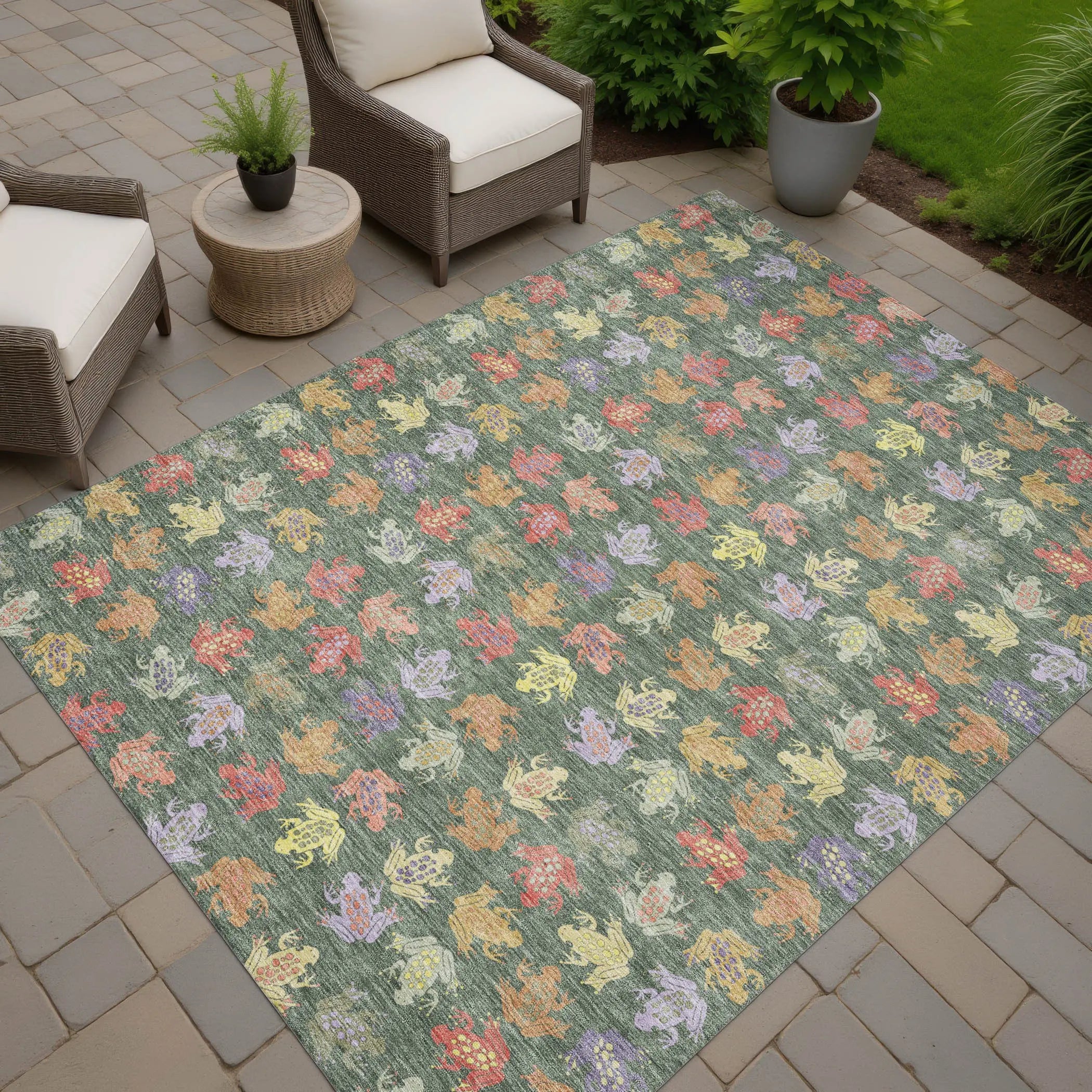 3' X 5' Green And Brown Geometric Washable Indoor Outdoor Area Rug Homeroots Outdoor