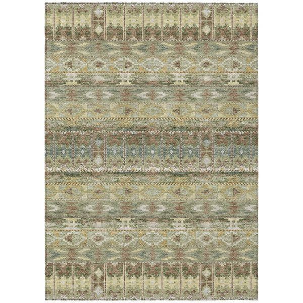 3' X 5' Green And Brown Geometric Washable Indoor Outdoor Area Rug Homeroots Outdoor
