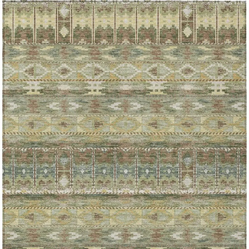 3' X 5' Green And Brown Geometric Washable Indoor Outdoor Area Rug Homeroots Outdoor